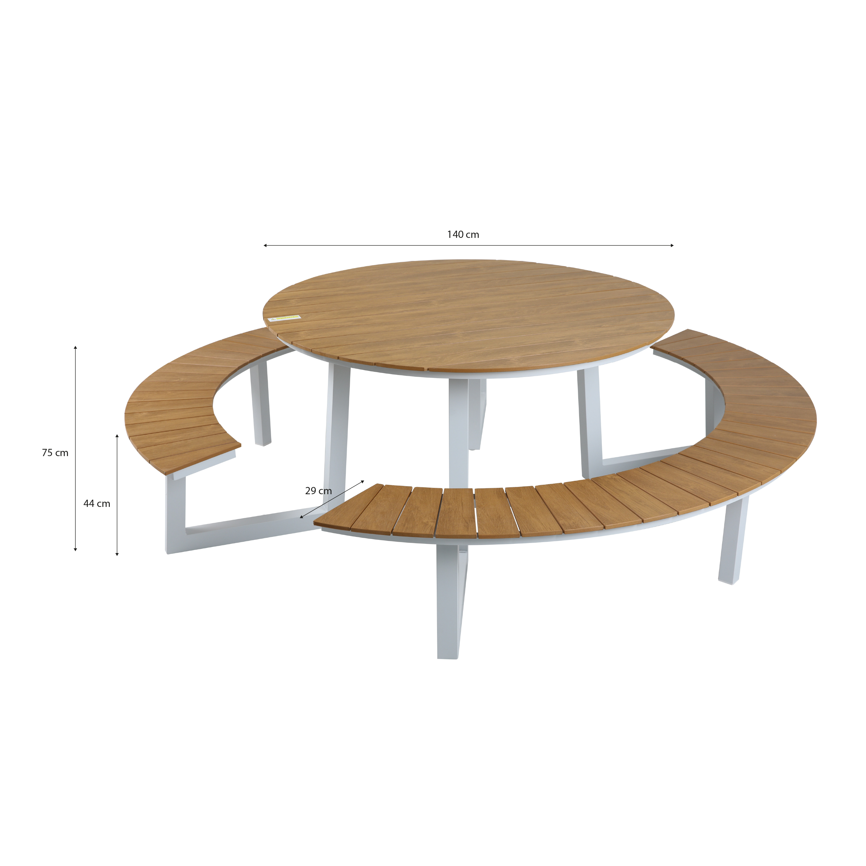 AXI Taco Picnic Table with 2 benches Round - White/Teak-look Polywood