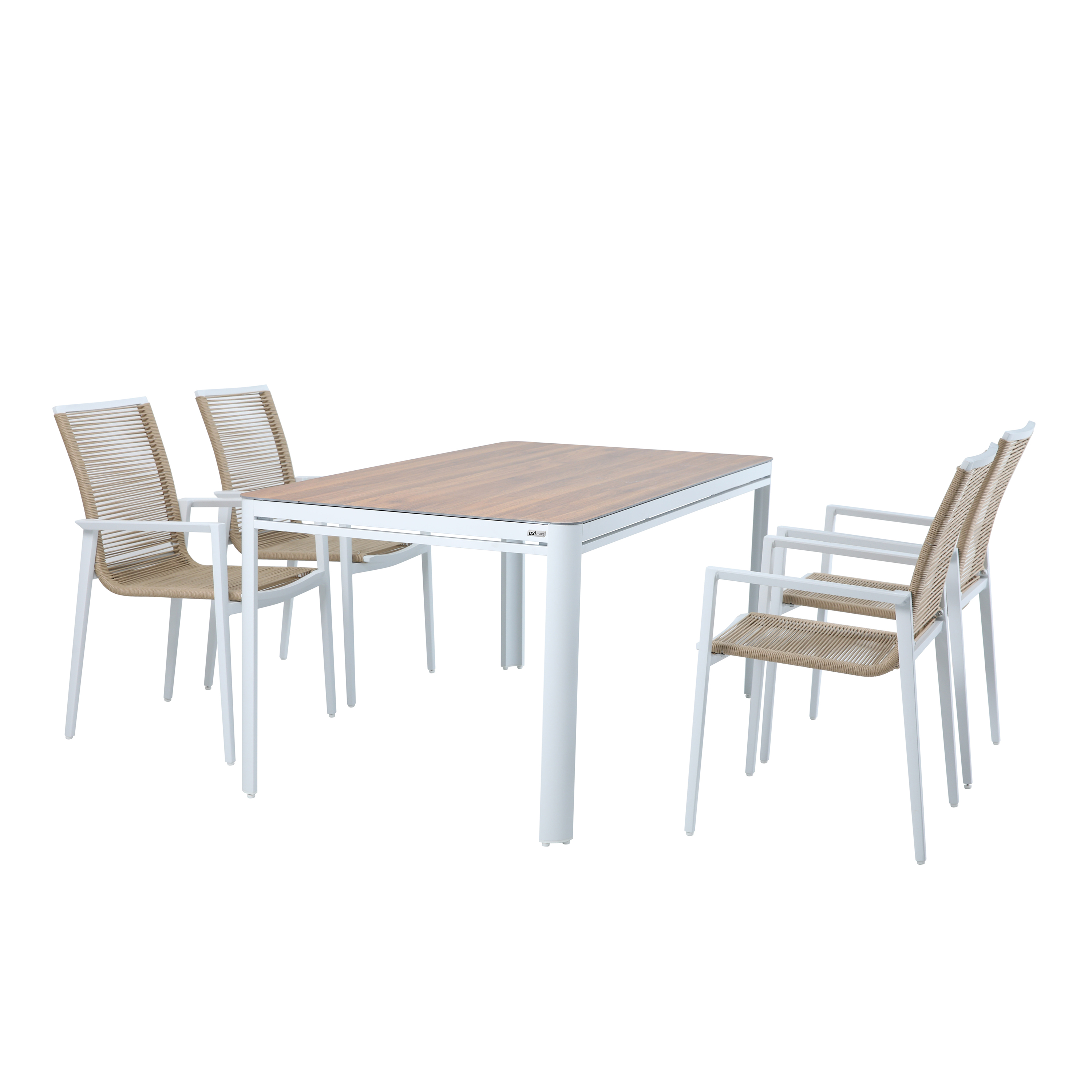 AXI Zora Garden Set with 4 chairs - White/Wood-look PSPC