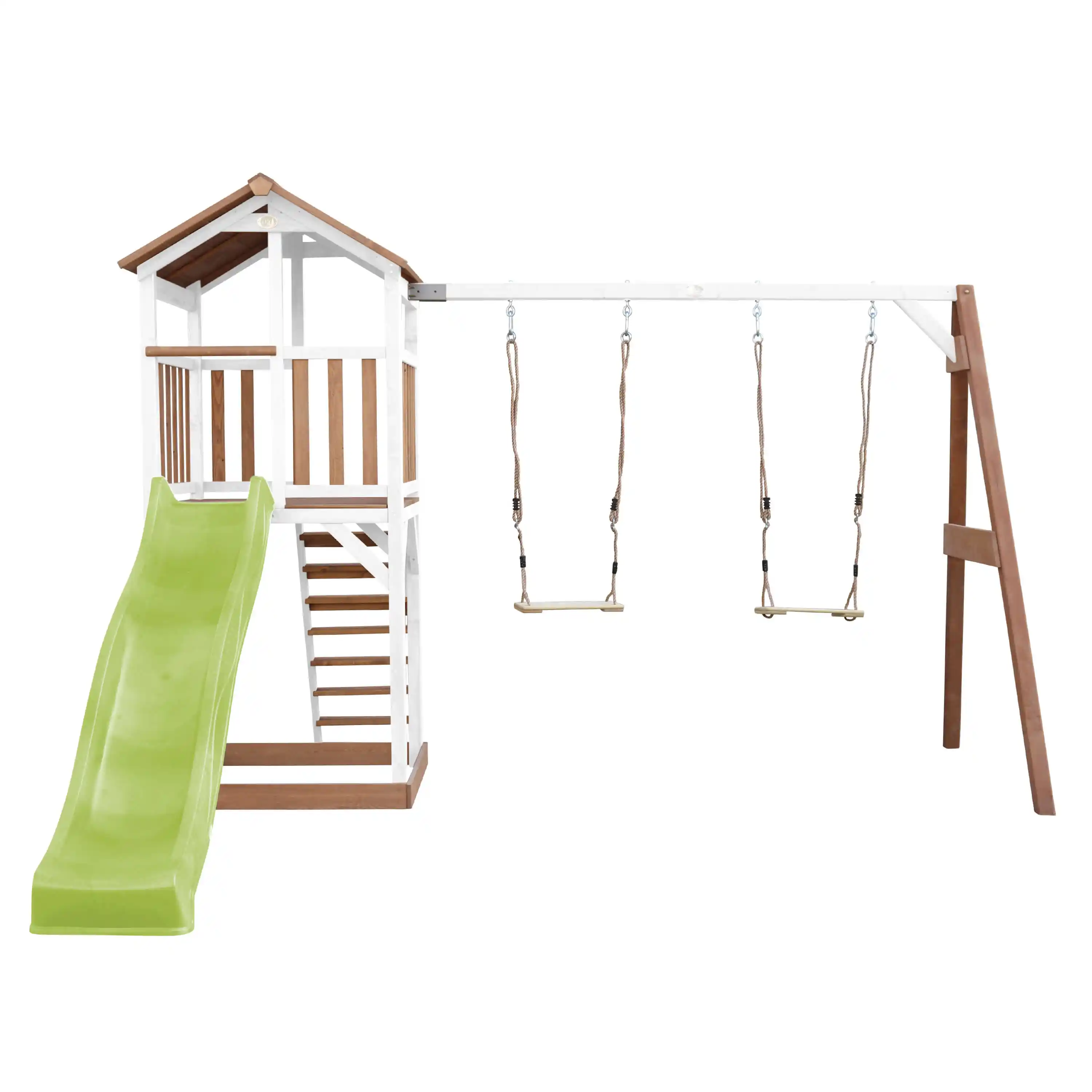 AXI Beach Tower with Double Swing Set Brown/White - Lime Green Slide