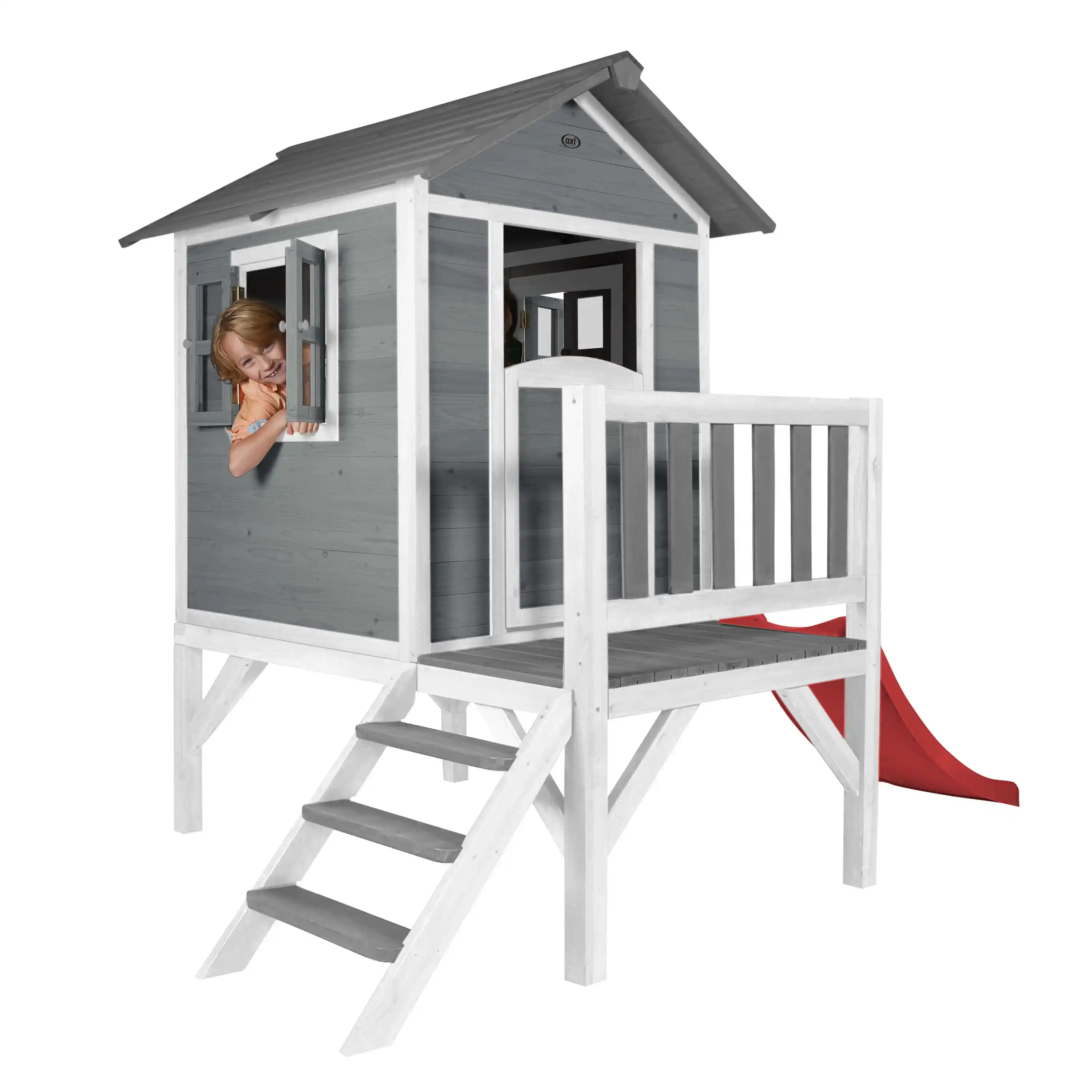 AXI Lodge XL Playhouse Cool Grey - Red Slide