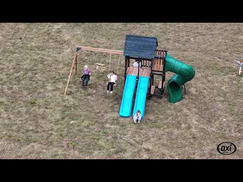 AXI Cody Climbing Frame with Swings, Trapeze and Climbing Wall – Pastel Green Double Slide and Tube Slide