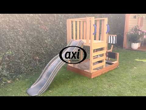 AXI Vicky Climbing Frame with Sandbox, Play Kitchen & Chalkboard – Blue Slide