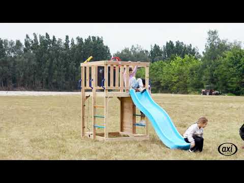 AXI Sam Climbing Frame with Climbing Wall, Climbing Net and Monkey Bars – Pastel Pink Slide