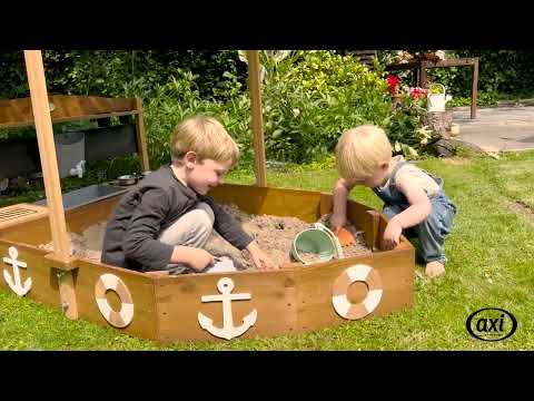 AXI Dora Boat Sandbox with Play Kitchen and Roof 160 x 100 cm Brown/Anthracite