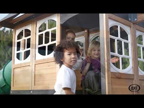 AXI Noud Climbing Frame with Playhouse, Swings, Trapeze and Climbing Wall – Pastel Green Slide and Tube Slide