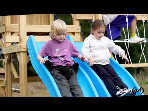AXI Hunter Climbing Frame with Swings, Climbing Frame, Climbing Bridge and Multiple Platforms – Green Double Slide